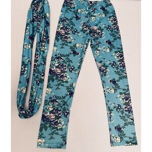 Unique Baby Girl’s Turquoise Pink Floral Ankle Stretch Leggings Size 8Y NWOT